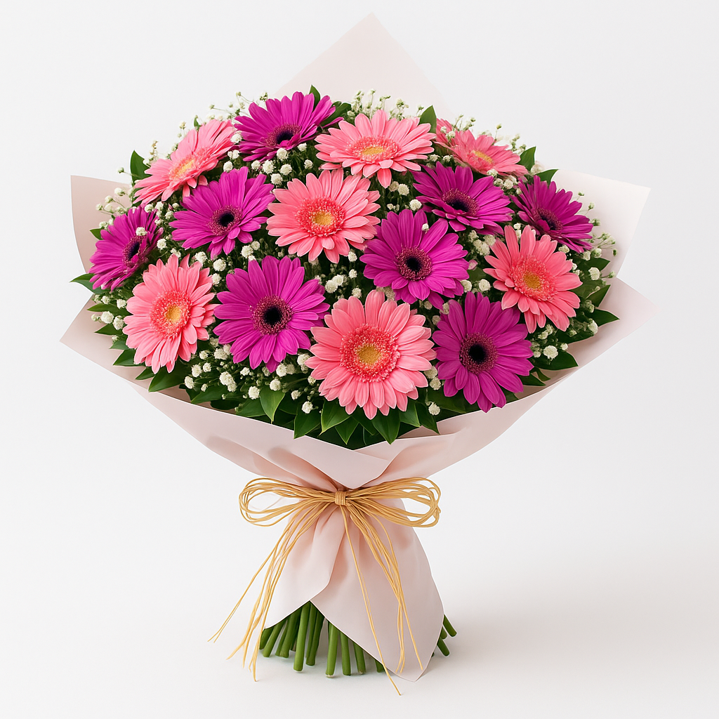 pembe-mor-gerbera-buketi-duygu-cicek- | Antalya Çiçek Siparişi