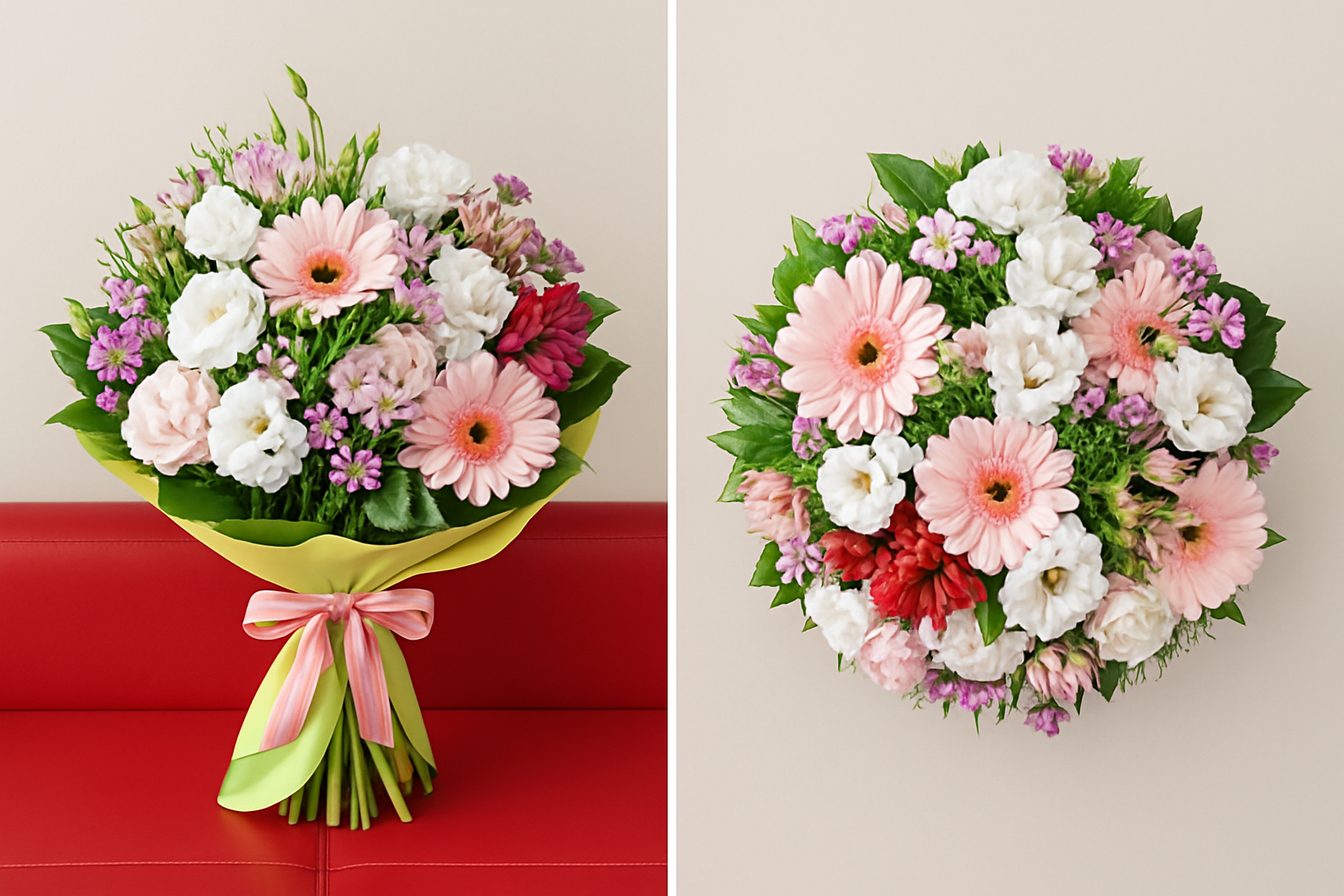 pembe-gerbera-ve-beyaz-lisyantus--karisik-buket | Antalya Çiçek Siparişi